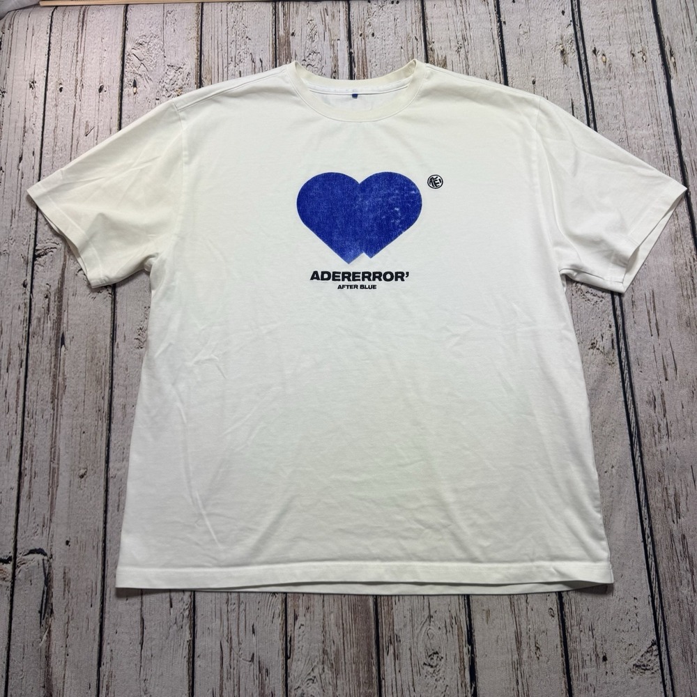 Ader Error Twin Heart Logo T-Shirt White Designer Size A2 Medium/Large Unisex
